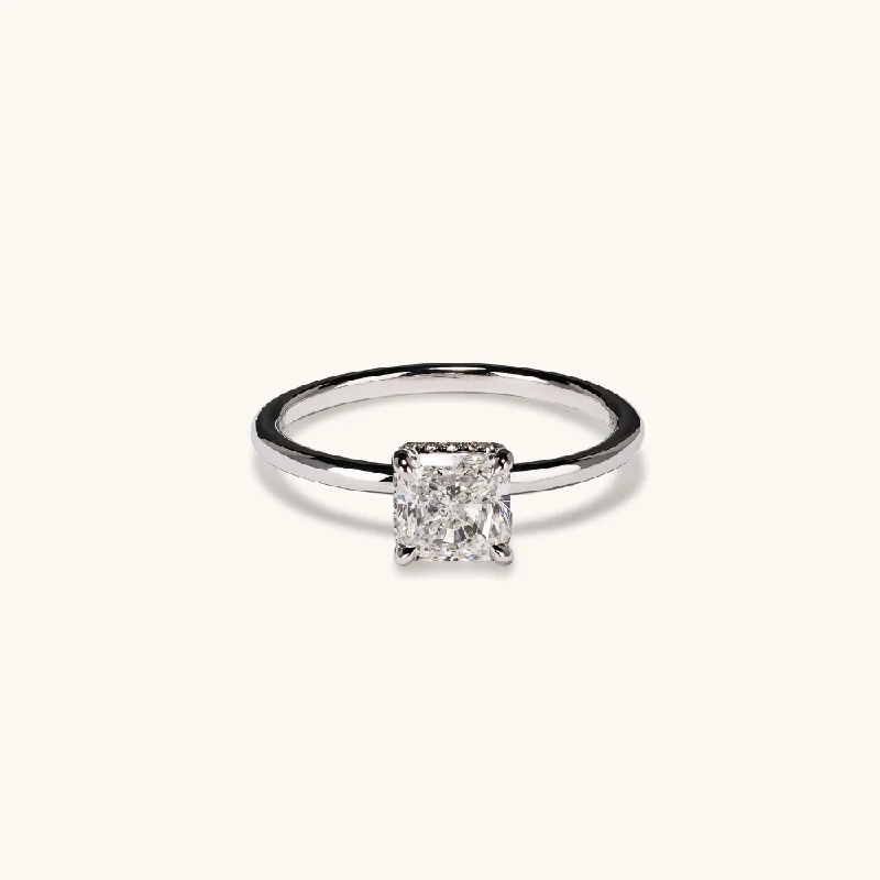 1.00 Radiant Natural Diamond Engagement Ring with Hidden Halo