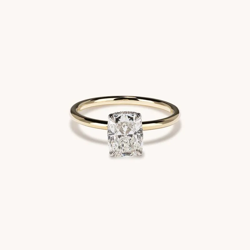 1.80 Cushion Natural Diamond Engagement Ring with Hidden Halo