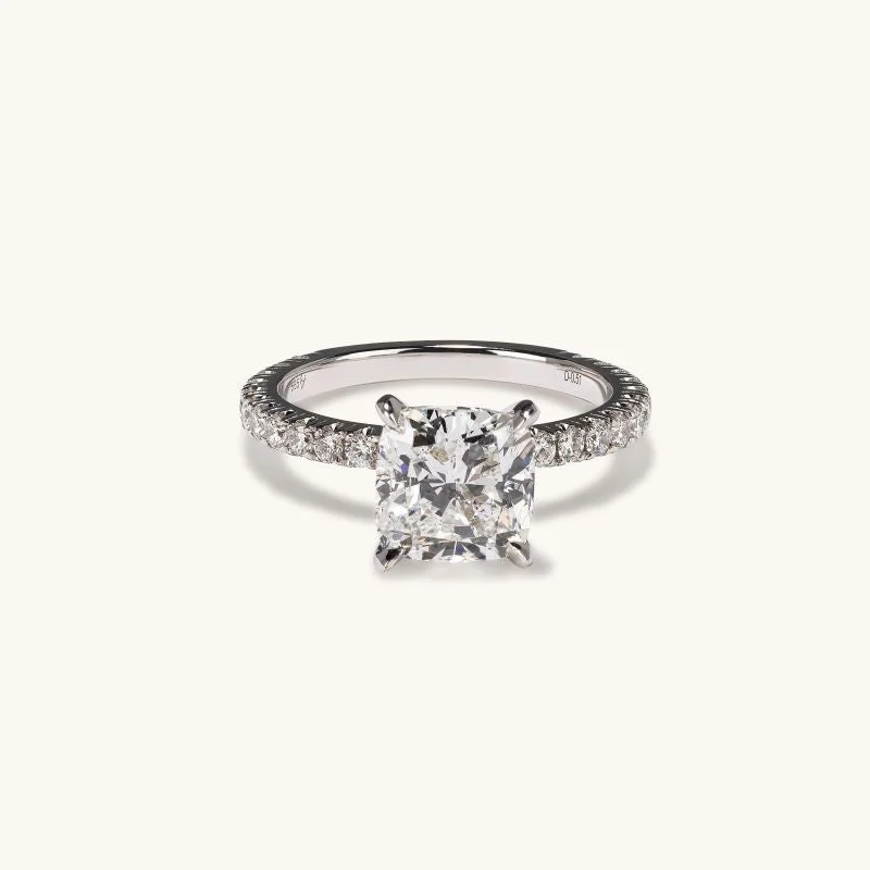 2.61 Carat Natural Cushion Diamond Engagement Ring with Diamond Band