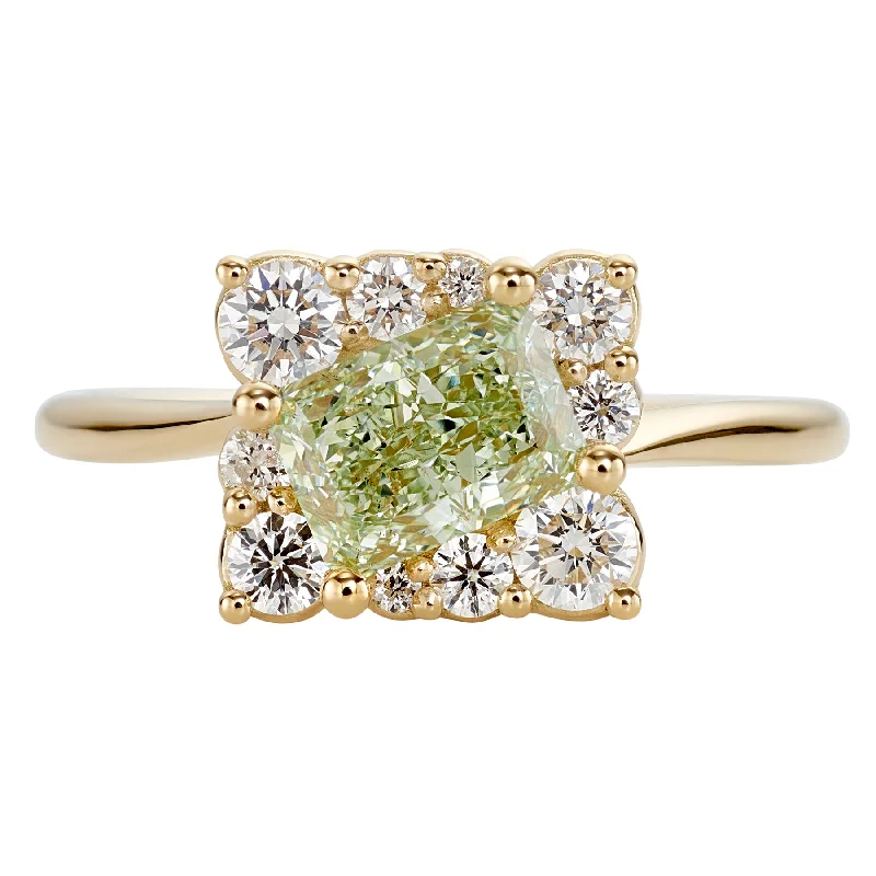 Golden Spiral Engagement Ring with a Fancy Green Diamond