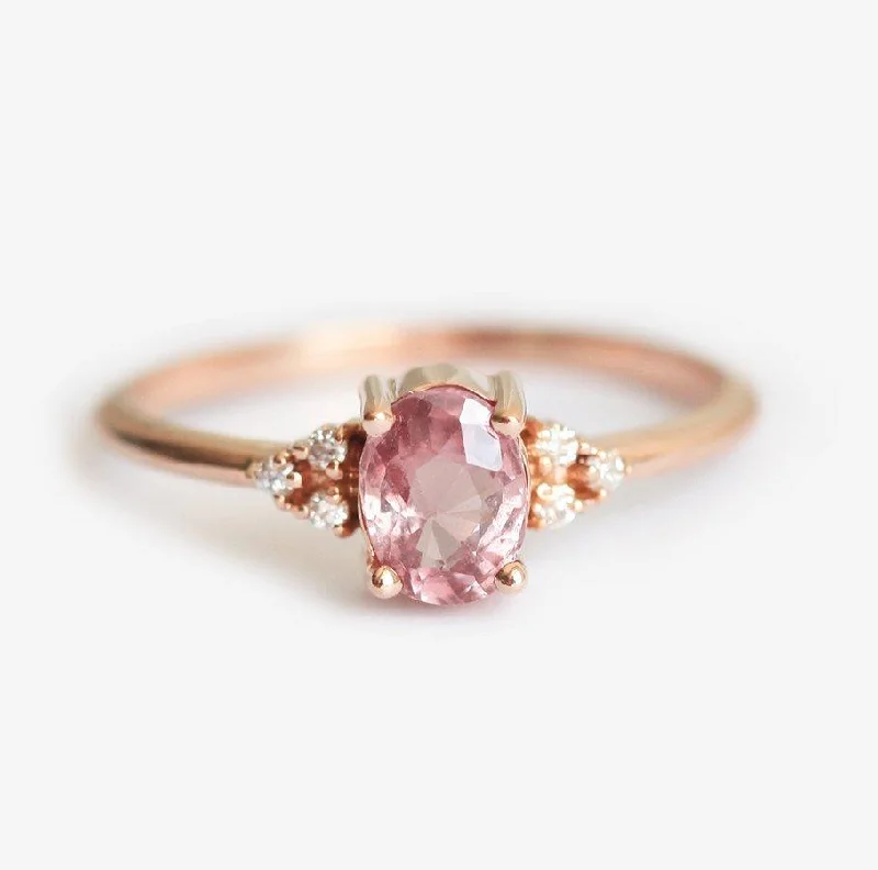 Kinjal Peach Pink Sapphire Diamond Ring