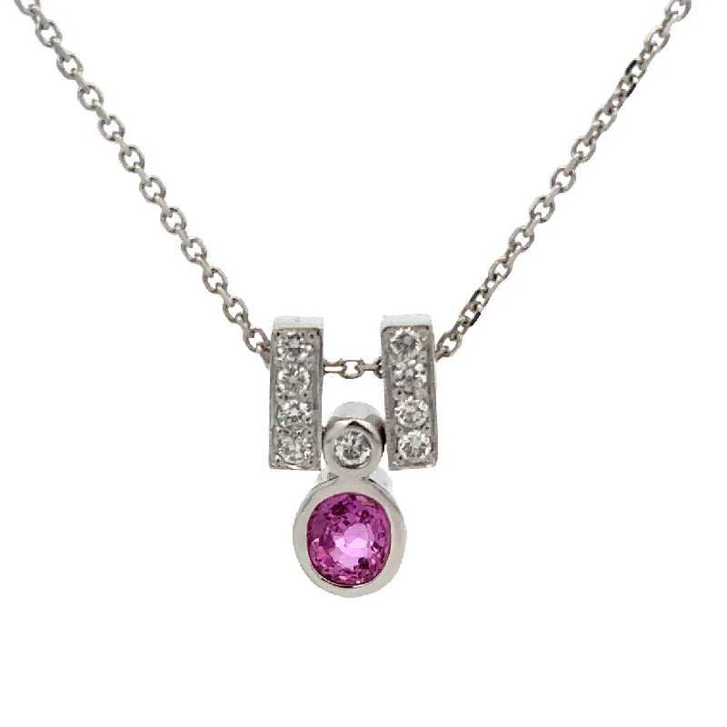 Pink Sapphire and Diamond Pendant in White Gold