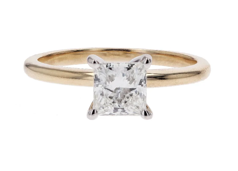 Princess Cut Lab Created Diamond Yellow Gold Solitaire Engagement Ring