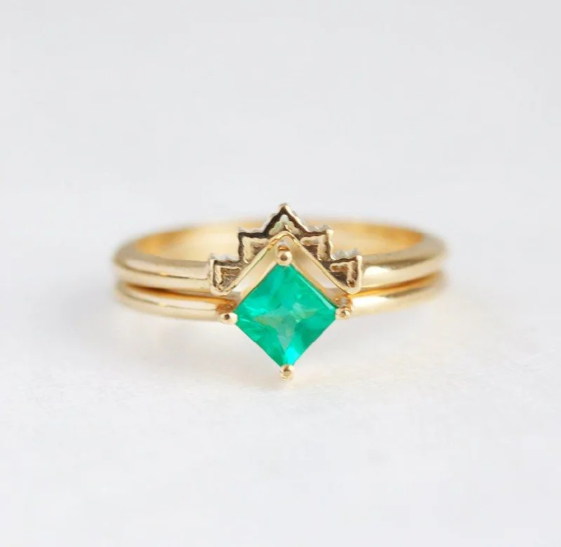 Livia Princess Cut Emerald Ring Set