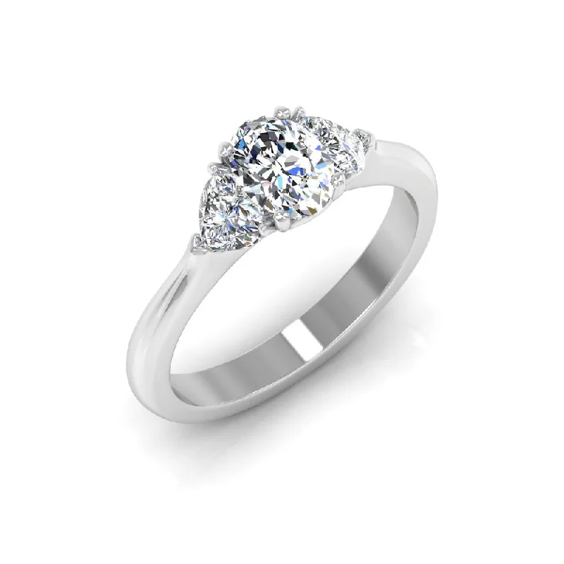 Three-Stone Oval & Heart Moissanite Engagement Ring