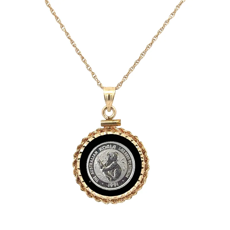 Two Tone Australian Koala Coin Pendant with Black Onyx Frame