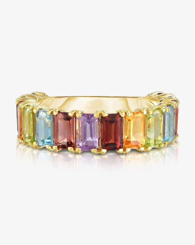 Emerald Cut Rainbow Gemstone Ring