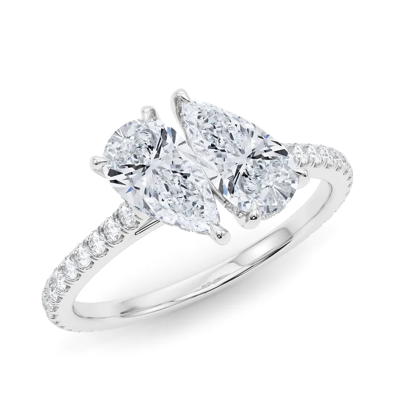 Twin Pear North South Pave Ring