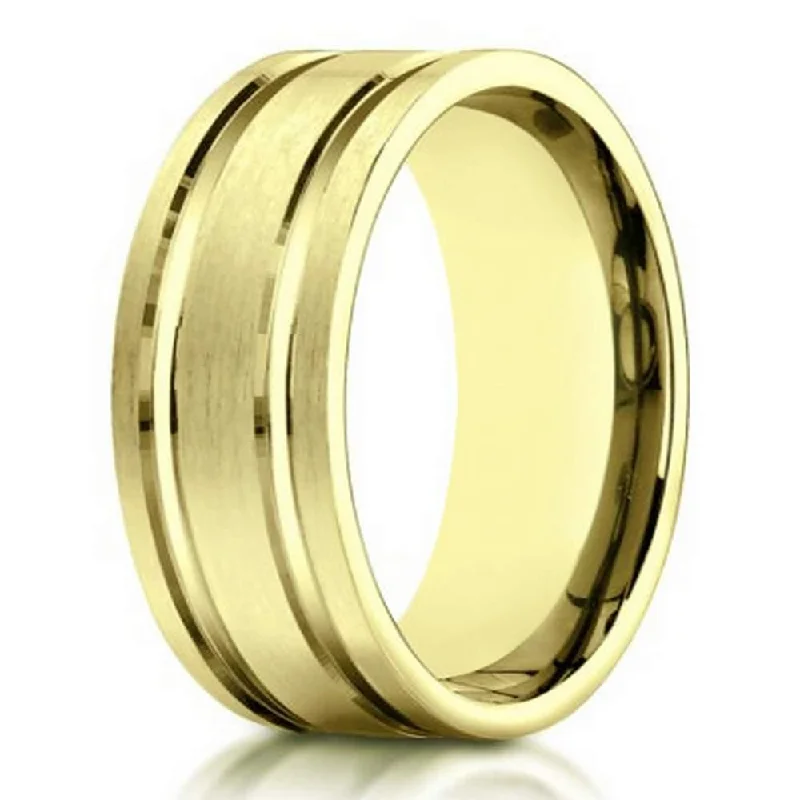 Men's 10K Yellow Gold Wedding Ring With Polished Lines | 8mm