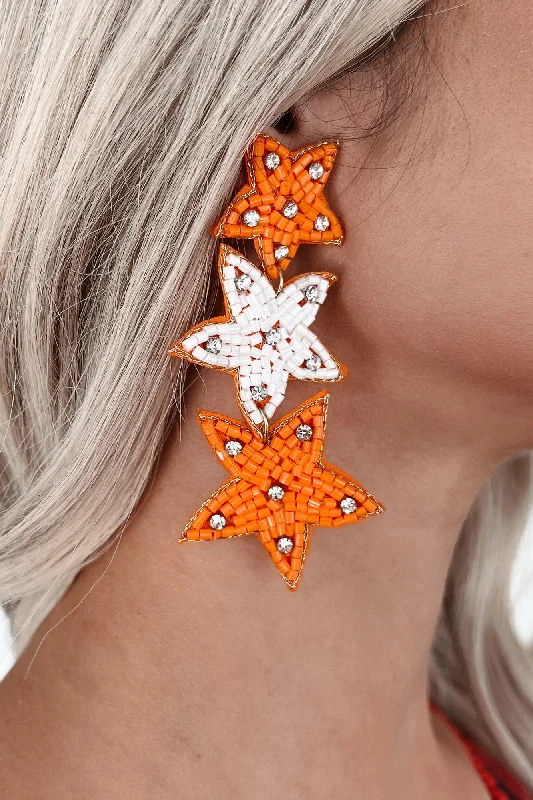 Star Athlete Beaded Star Earrings (Orange/White)