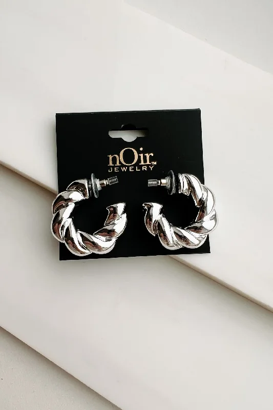 Traded Up Chunky Twisted Hoop Earrings (Silver)