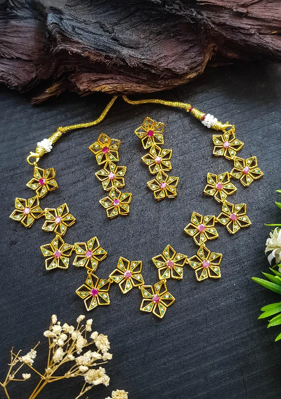 Limited-Time Jewelry Sale – Don't Miss These Deals Matt gold finish Star Pattern Short AD necklace set Limited-Time Jewelry Sale – Don't Miss These Deals Matt gold finish Star Pattern Short AD necklace set