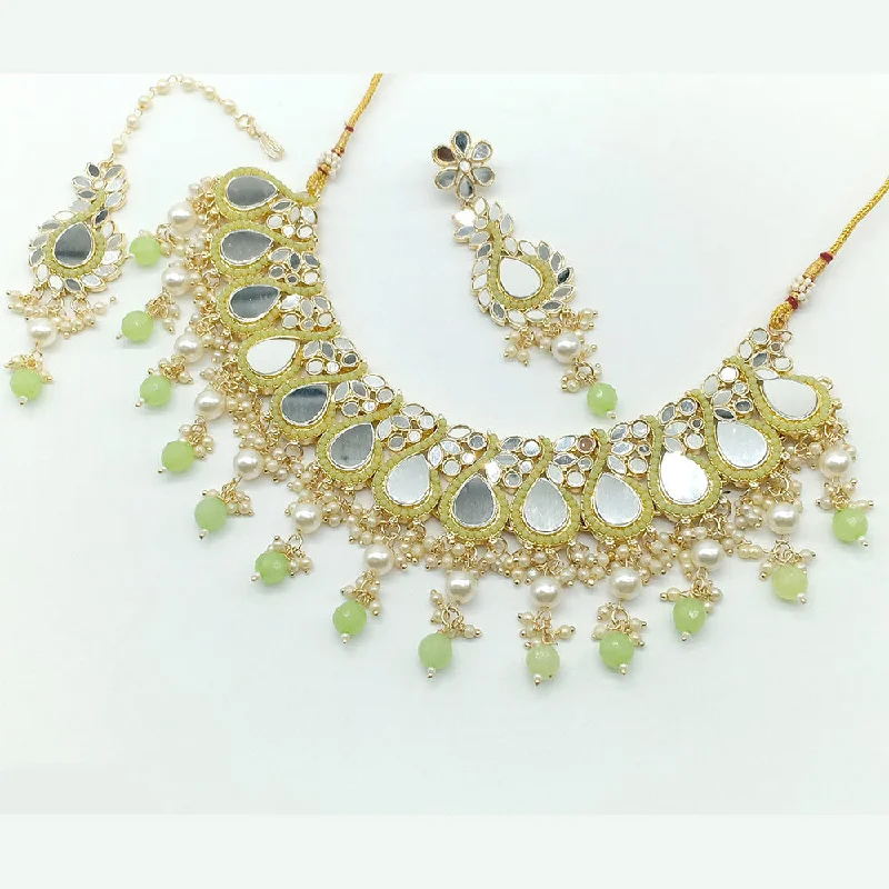 Don't Miss Out On Jaw-Dropping Jewelry Discounts Rajwadi Collection Gold Plated Pearl Mirror And Beads Necklace Set