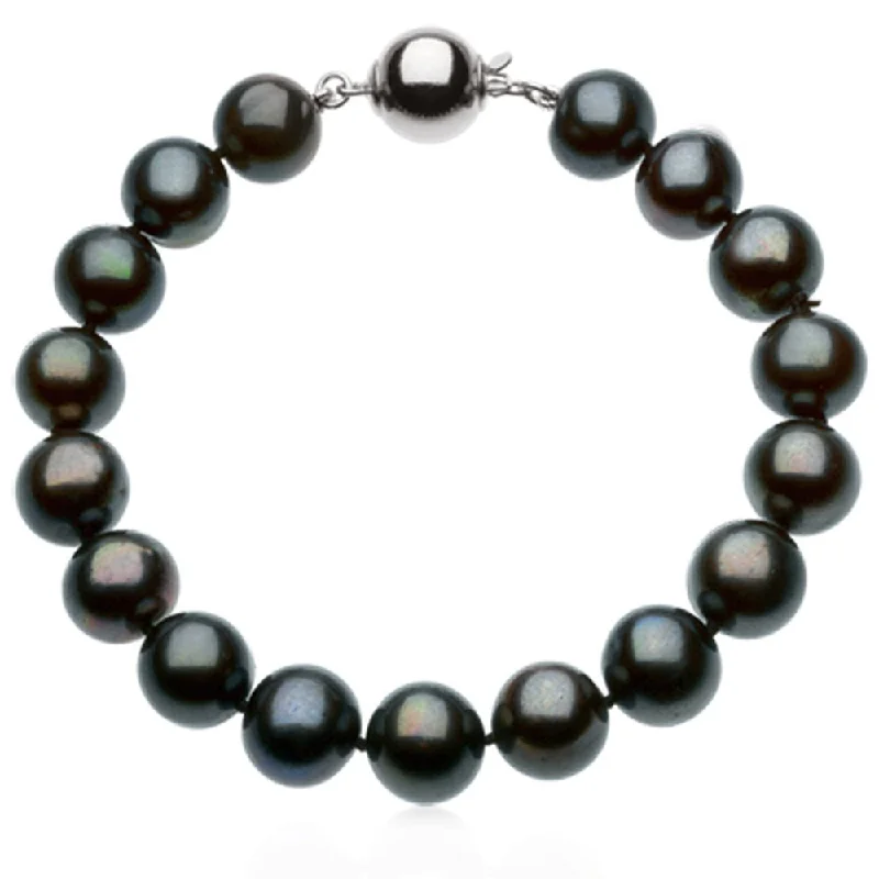 10-11mm FW Cultured Black Pearl & Sterling Silver 7.75 Inch Bracelet