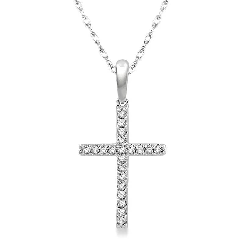 10K White Gold Diamond Cross Pendant Necklace