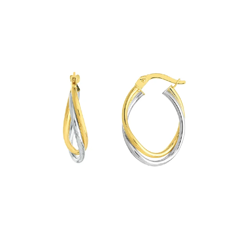 10K Yellow And White Gold Intertwined Oval Hoop Earring