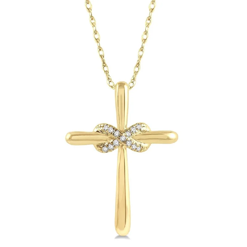 10K Yellow Gold Infinity Shape Diamond Cross Pendant Necklace