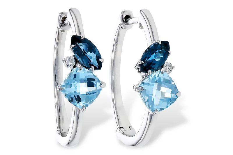 14K White Gold Blue Topaz Medium Hoop Earrings