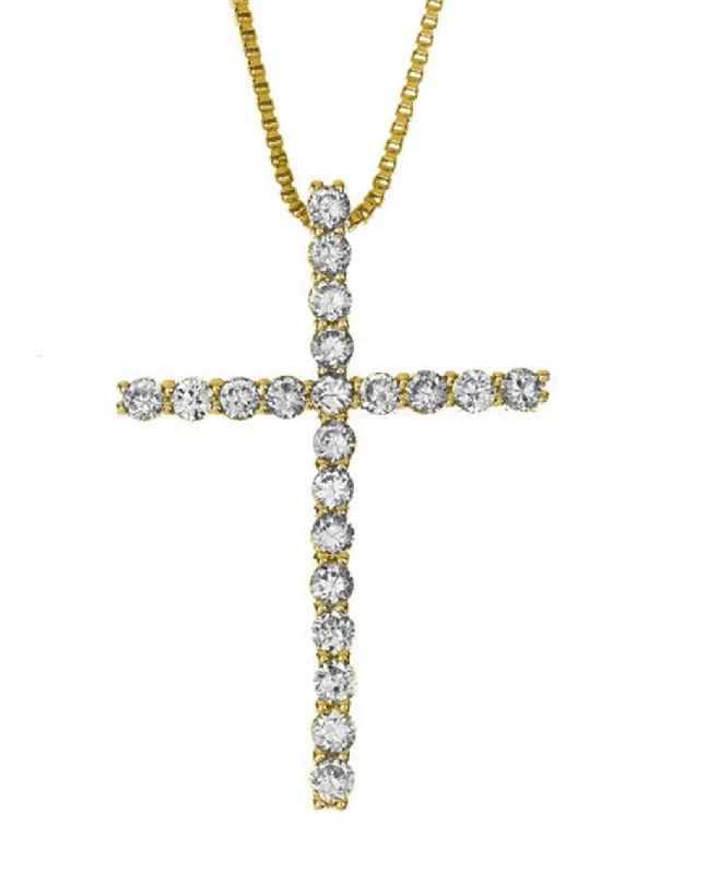 14K Yellow Gold Diamond Cross Pendant Necklace