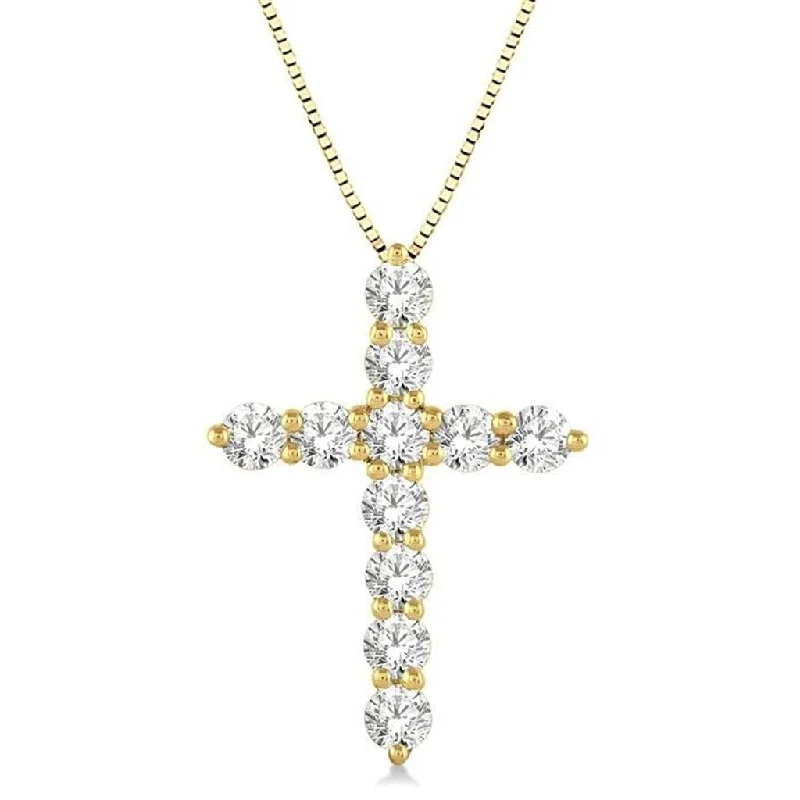 14K Yellow Gold Diamond Cross Pendant Necklace