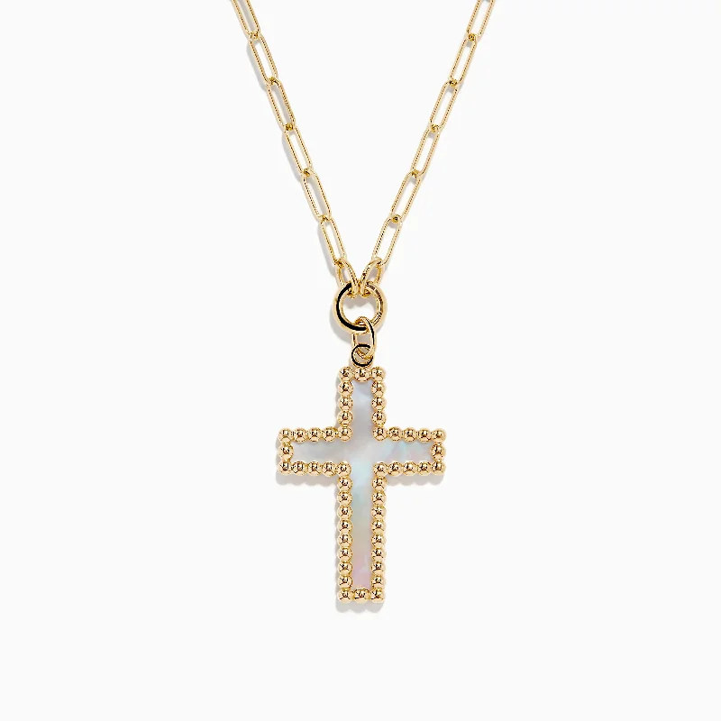 14K Yellow Gold Mother of Pearl Cross Pendant