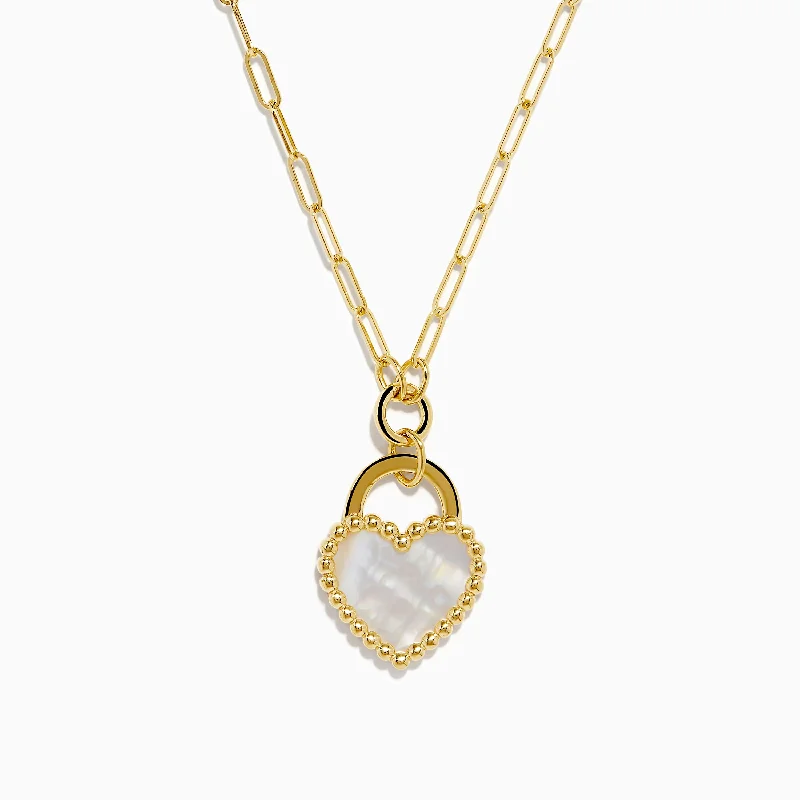 14K Yellow Gold Mother of Pearl Heart Pendant