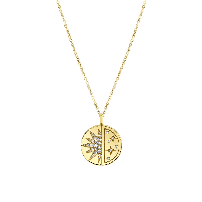 14K Yellow Gold 'Solaz' Diamond Sun And Stars Pendant Necklace