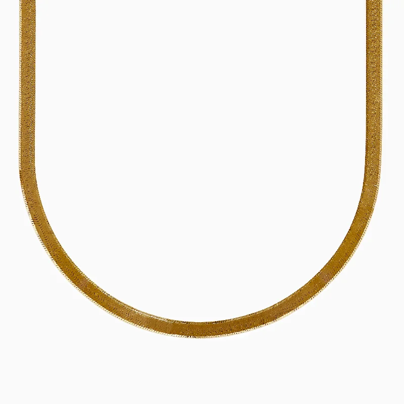 14K Yellow Gold Textured Herringbone Chain Necklace 17"