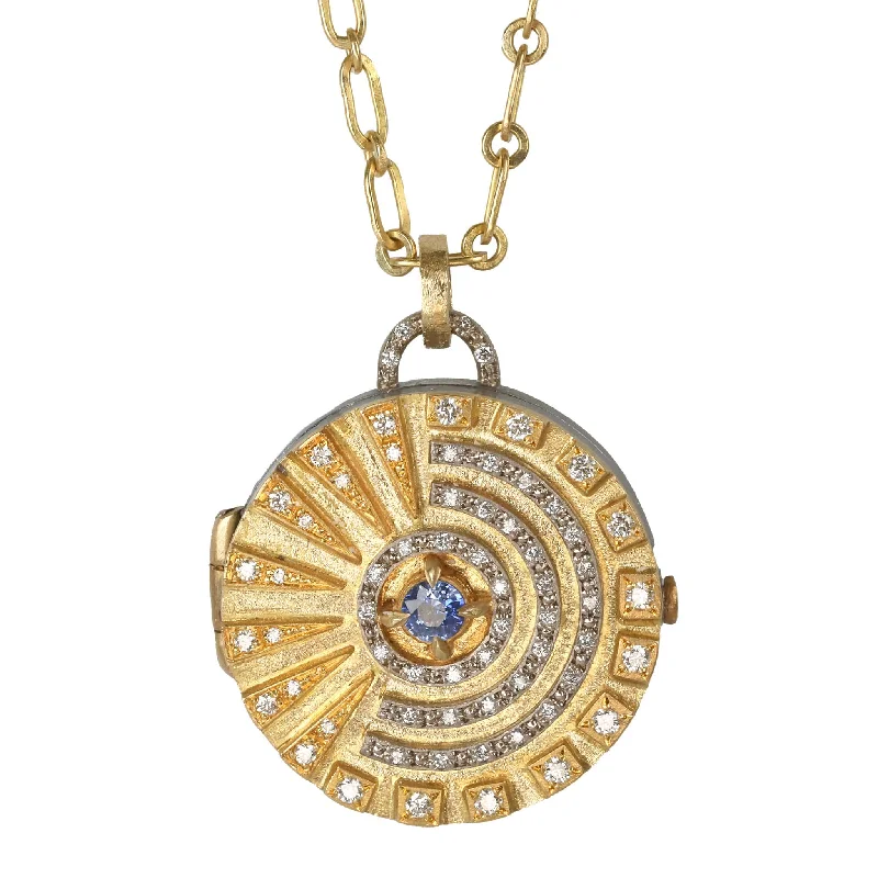 Mixed Metal "Radia" Locket with Diamonds & Center Blue Sapphire