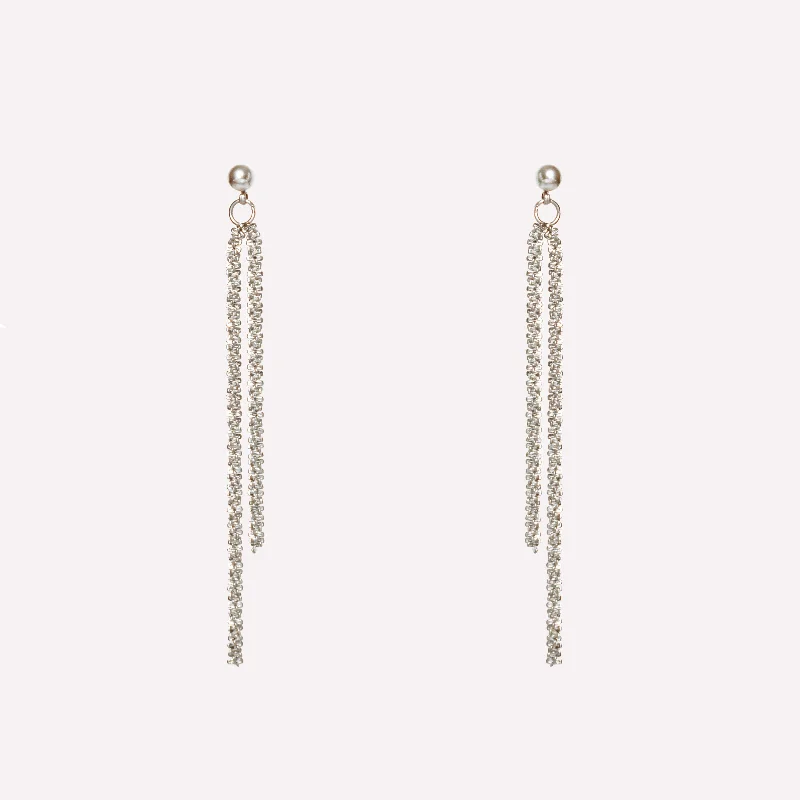 ASYMMETRIC DOUBLE DANGLE CLIP-ON EARRINGS IN SILVER