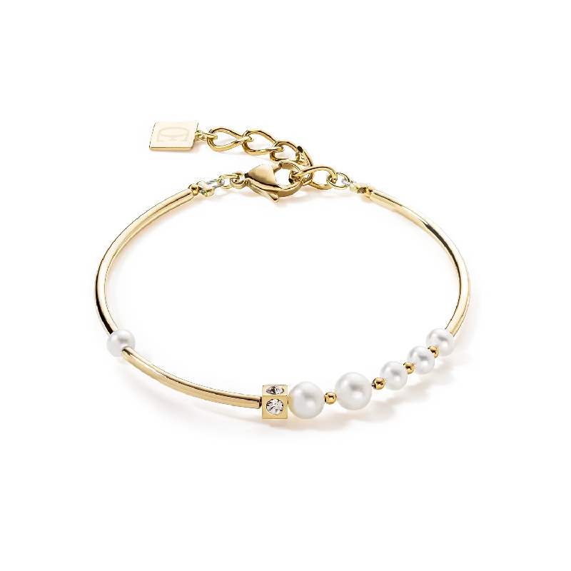 Bracelet Asymmetry Freshwater Pearls & stainless steel white-gold