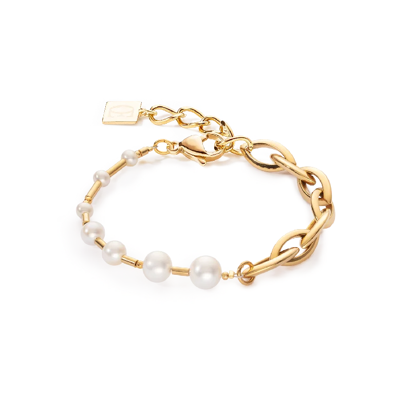 Bracelet Freshwater Pearls & Chunky Chain Navette Multiwear white-gold