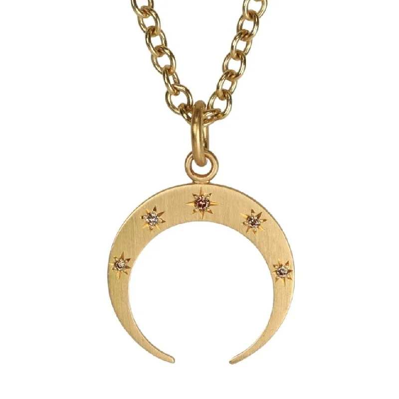 Gold "Crescent Moon" Pendant with Five Star-Set Cognac Diamonds