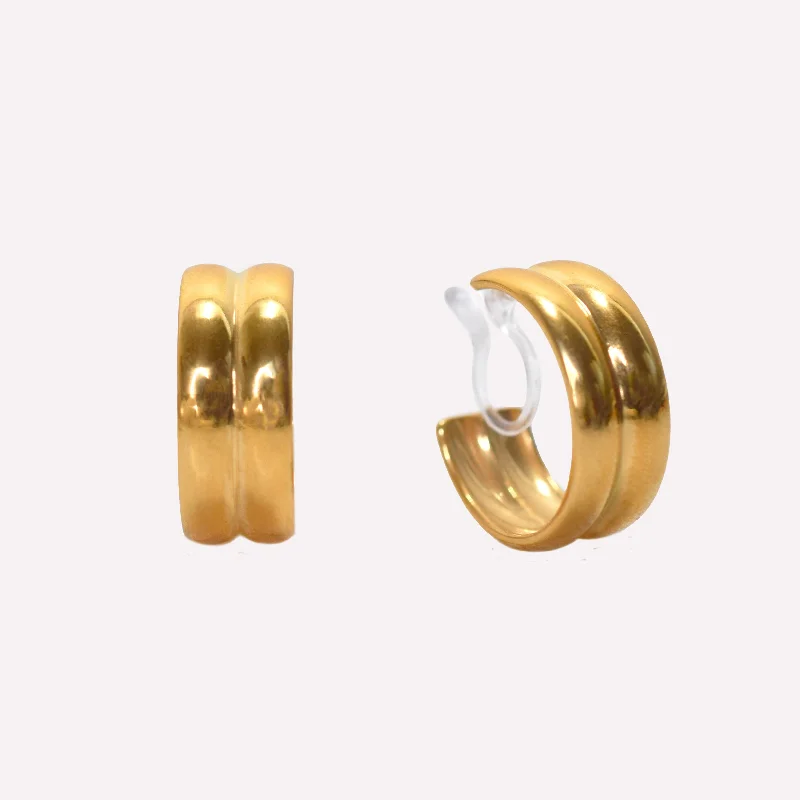 DOUBLE CHUNKY HOOP CLIP-ON EARRINGS IN GOLD