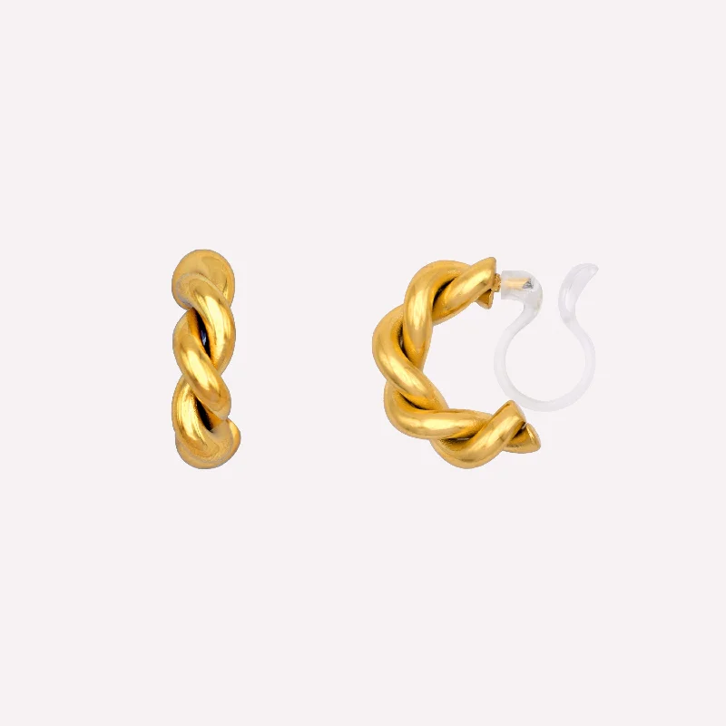 CHUNKY TWIST HUGGIE HOOP CLIP-ON EARRINGS IN GOLD