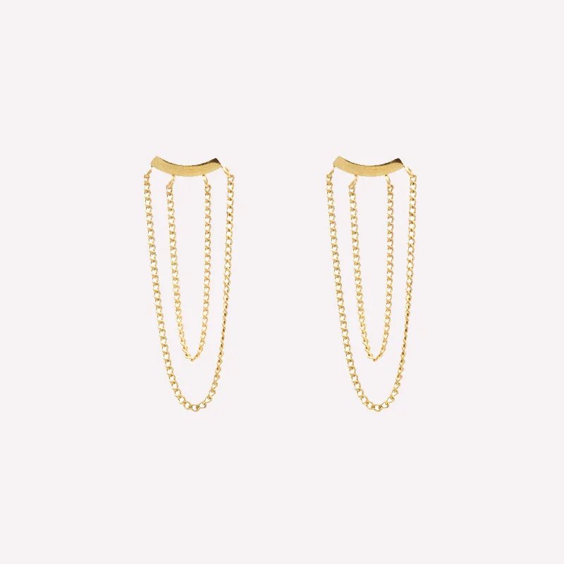 DOUBLE CHAIN DANGLE CLIP-ON EARRINGS IN GOLD