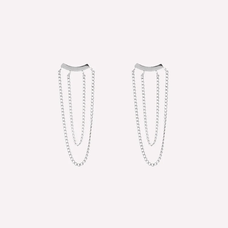 DOUBLE CHAIN DANGLE CLIP-ON EARRINGS IN SILVER