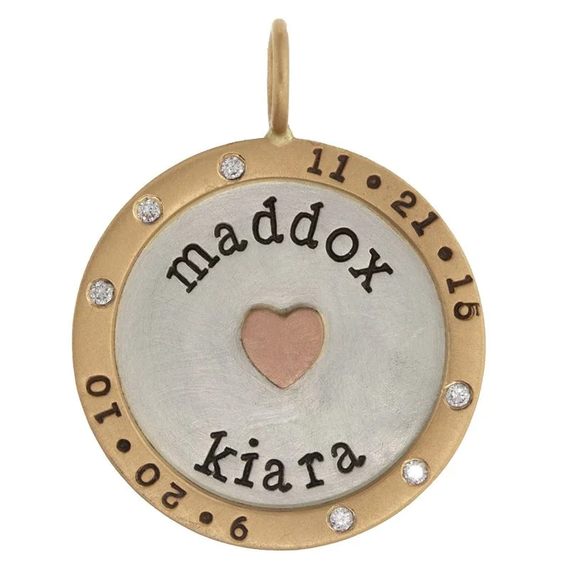 Double Name And Date Round Charm