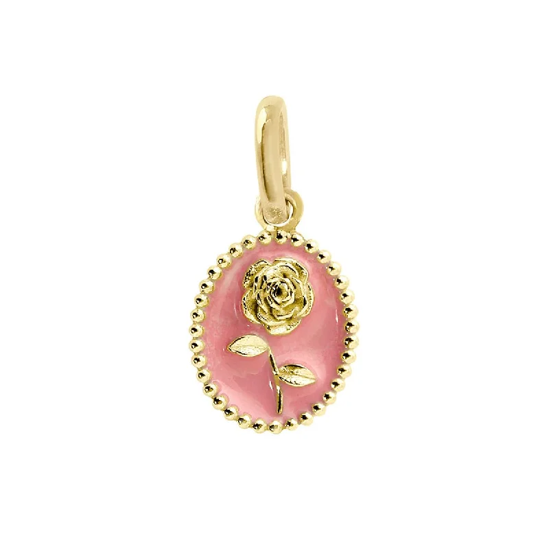 18K Gold & Fuchsia Enamel "Rose" Pendant