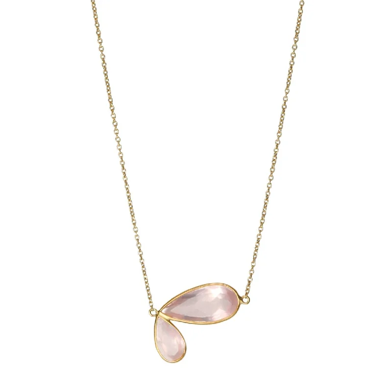 Bezel-Set Rose Quartz "Fly's Wing" Necklace