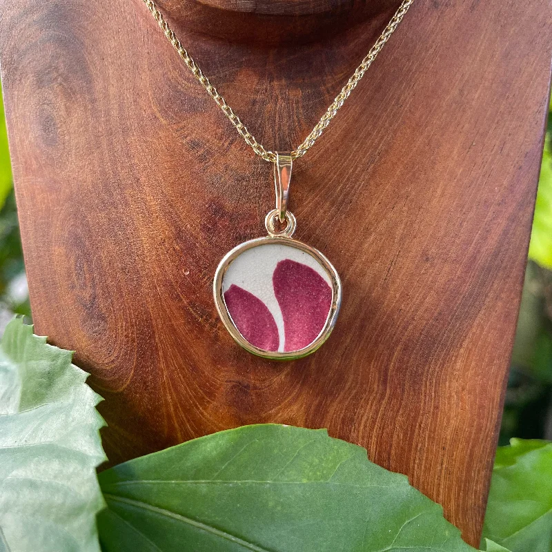 Maroon Petals 14k Gold Pendant