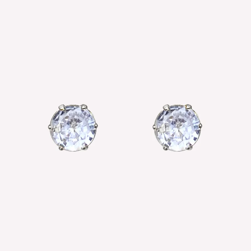 MEDIUM RHINESTONE STUD CLIP-ON EARRINGS IN SILVER