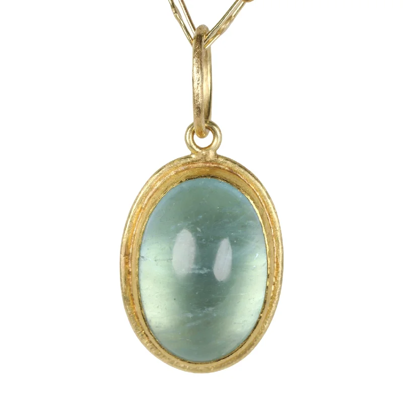 "Frame" Bezel-Set Cabochon Aquamarine Pendant