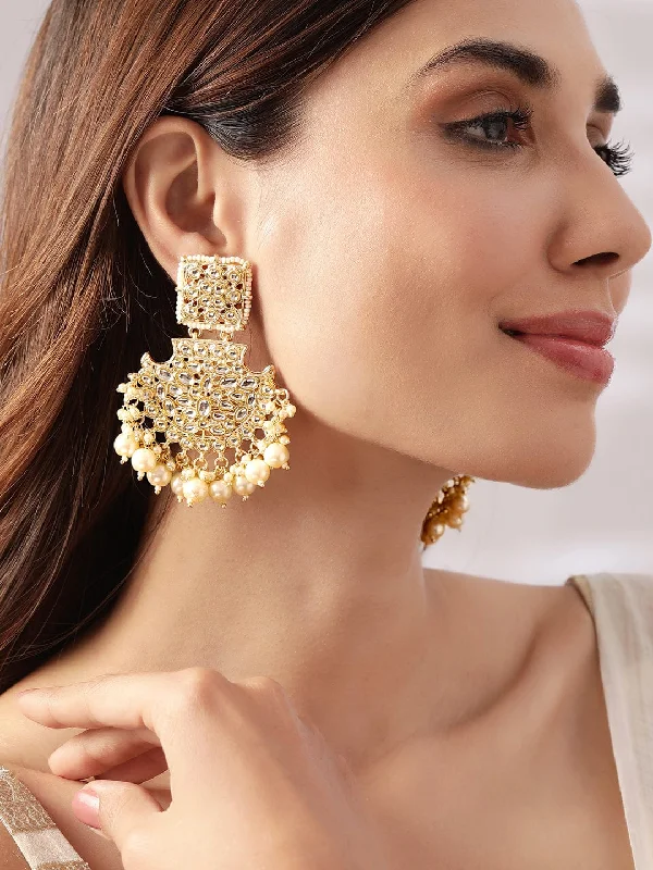 Rubans Gold Plated Handcrafted Kundan with Pearls Chandbali Earrings