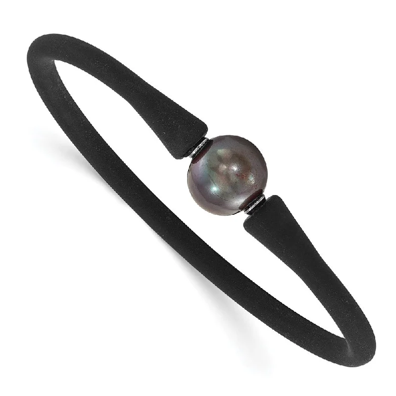 Stainless Steel, Black Silicone, 11-12mm Black FWC Pearl Bracelet