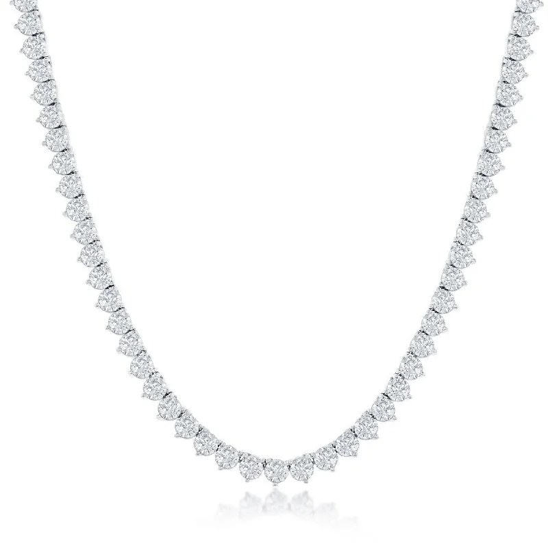 SS 17" 3-Prong Round 5MM CZ Tennis Necklace