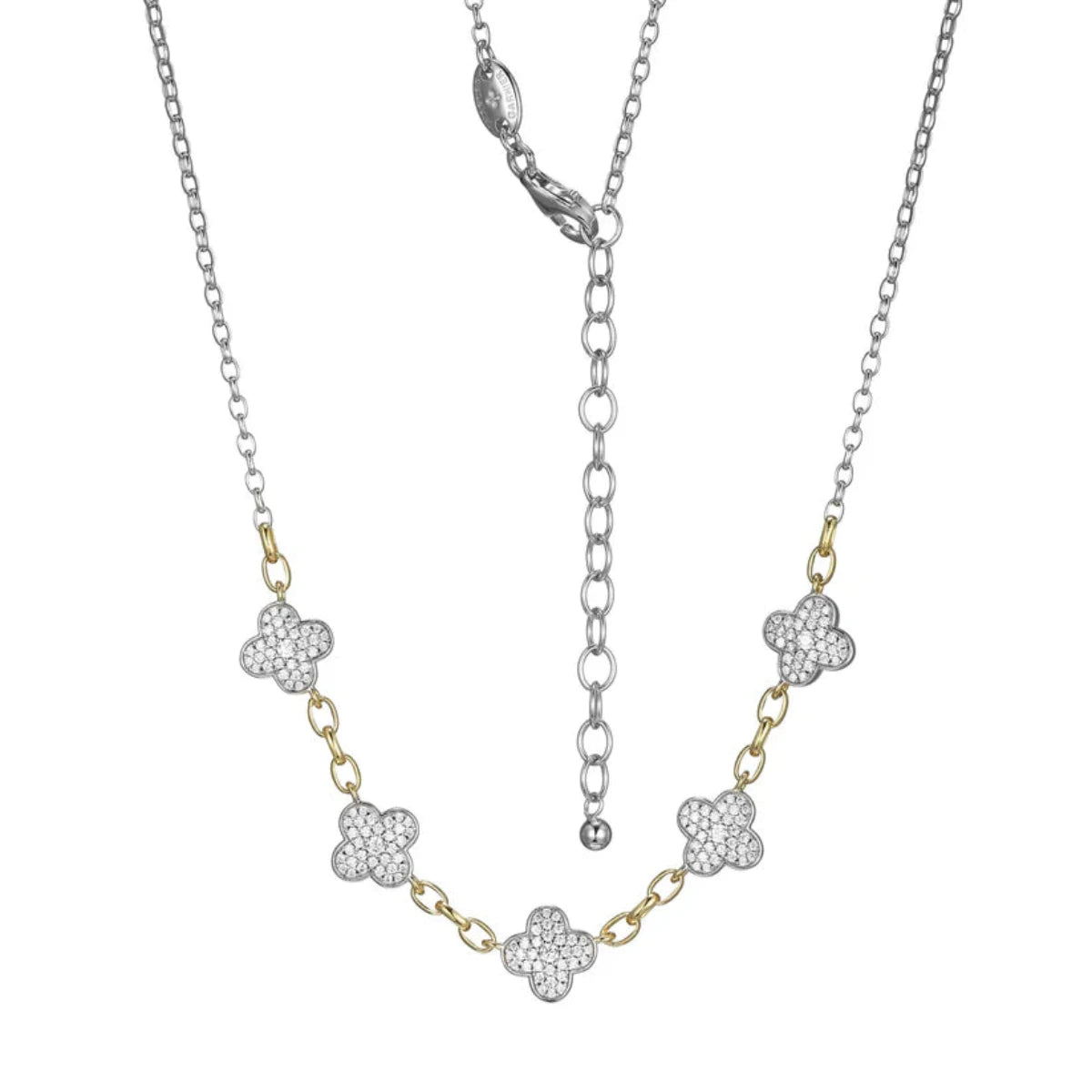 SS 19" Two-Tone 5 CZ Clover Necklace