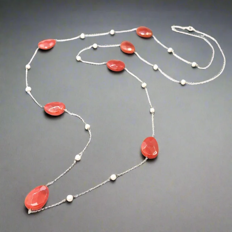 SS Carnelian & FWP Tincup Necklace