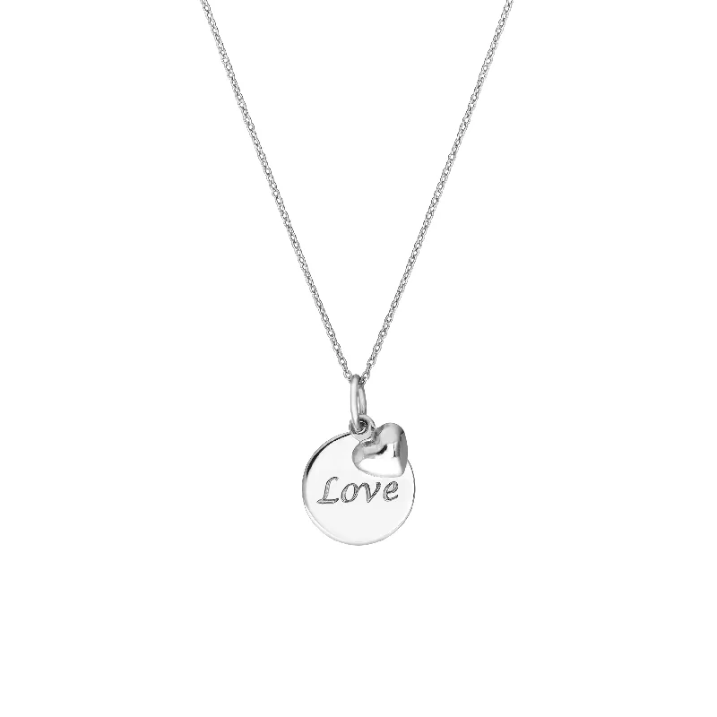 Sterling Silver Love Disk-Heart Necklace