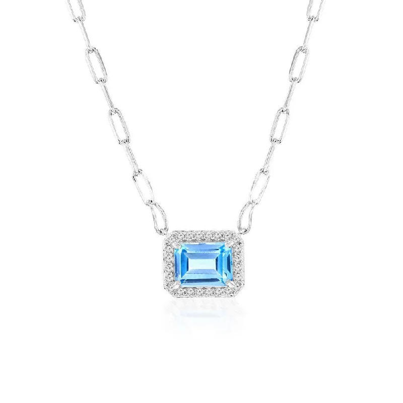 SS Paperclip chain with White Topaz and Blue Topaz Pendant